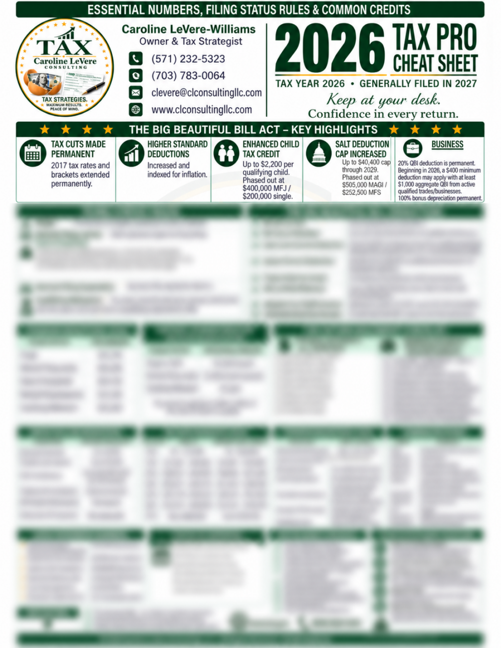 2026 Tax Pro Cheat Sheet